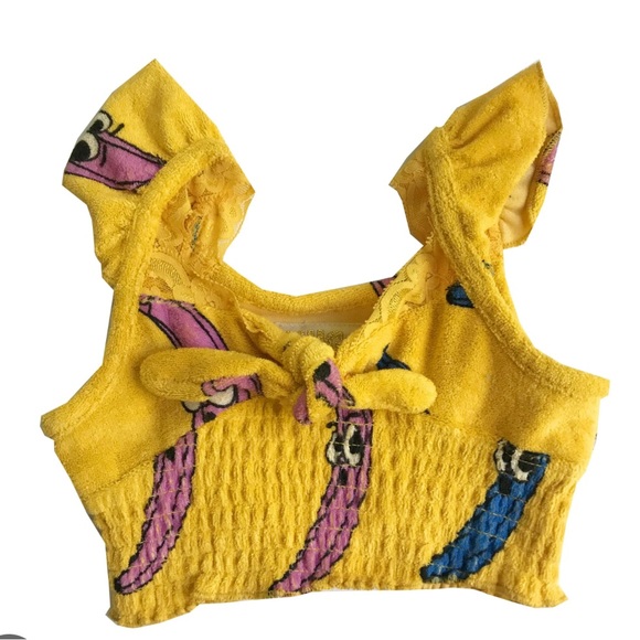 HUGO 🩷 TIKI Banana Print Terry Crop Top - Picture 2 of 4